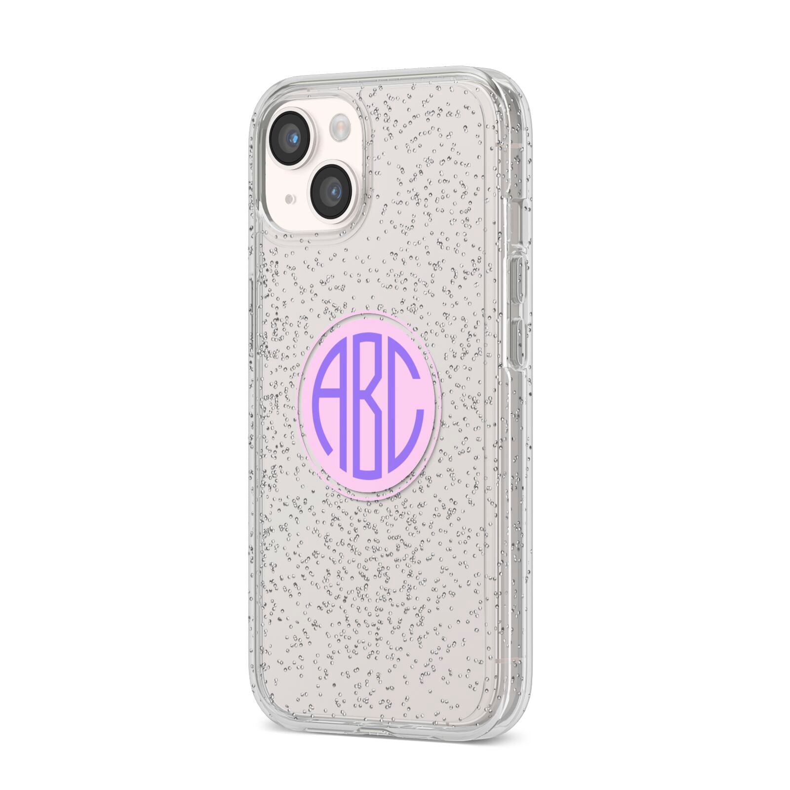 Personalised Monogram Initials Custom Clear iPhone 14 Glitter Tough Case Starlight Angled Image