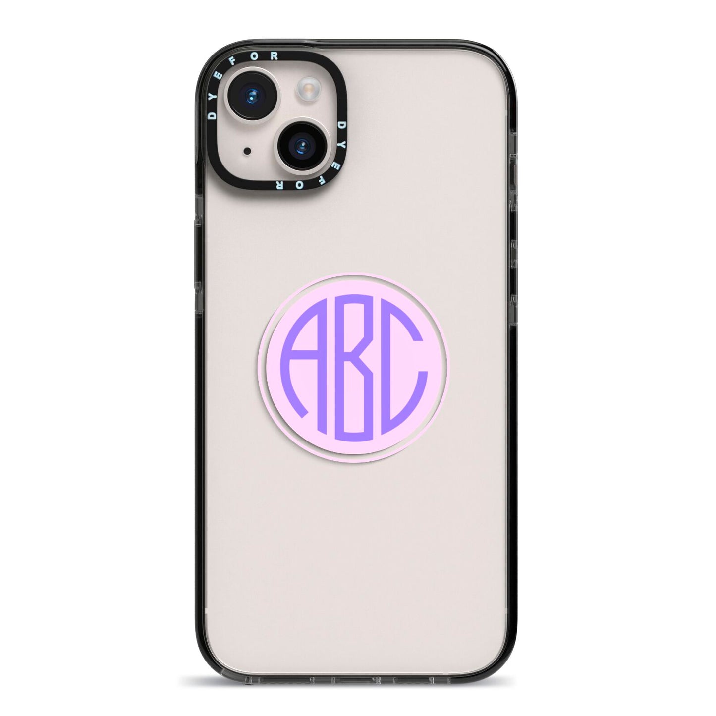 Personalised Monogram Initials Custom Clear iPhone 14 Plus Black Impact Case on Silver phone