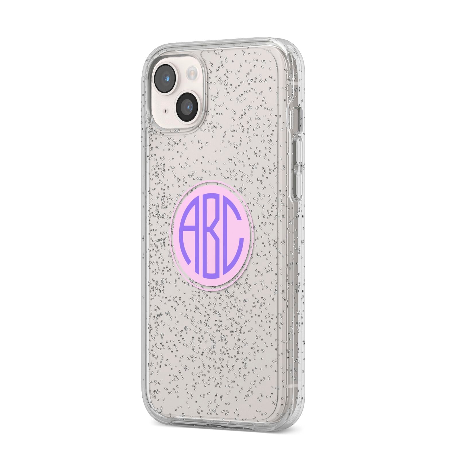 Personalised Monogram Initials Custom Clear iPhone 14 Plus Glitter Tough Case Starlight Angled Image