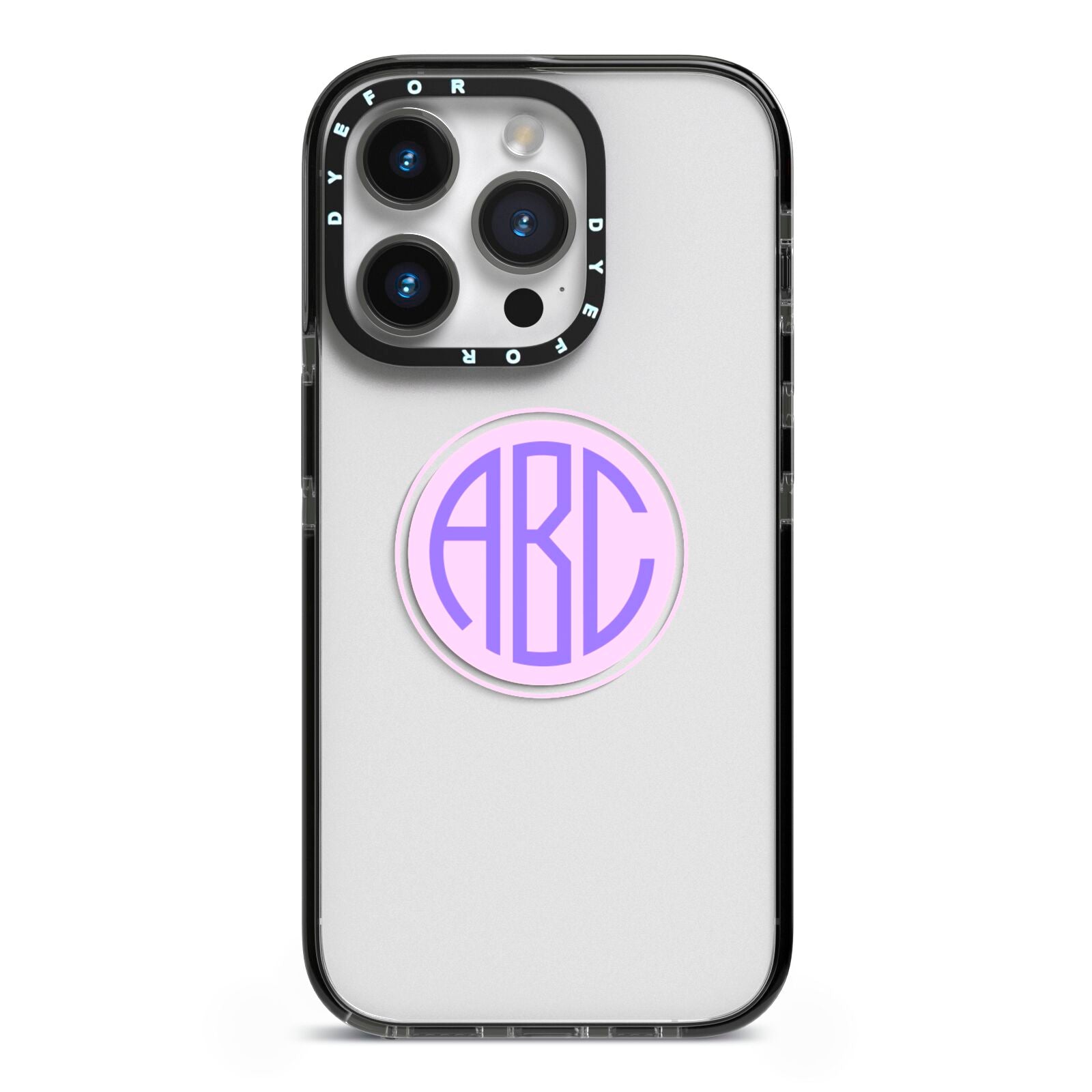 Personalised Monogram Initials Custom Clear iPhone 14 Pro Black Impact Case on Silver phone