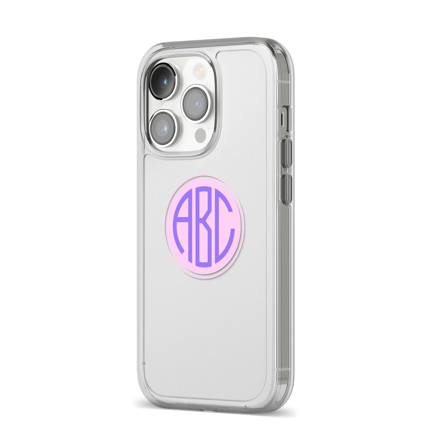 Personalised Monogram Initials Custom Clear iPhone 14 Pro Clear Tough Case Silver Angled Image