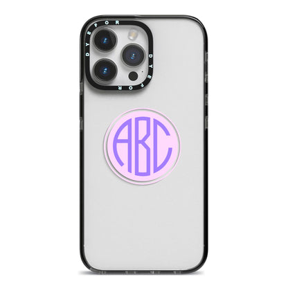 Personalised Monogram Initials Custom Clear iPhone 14 Pro Max Black Impact Case on Silver phone