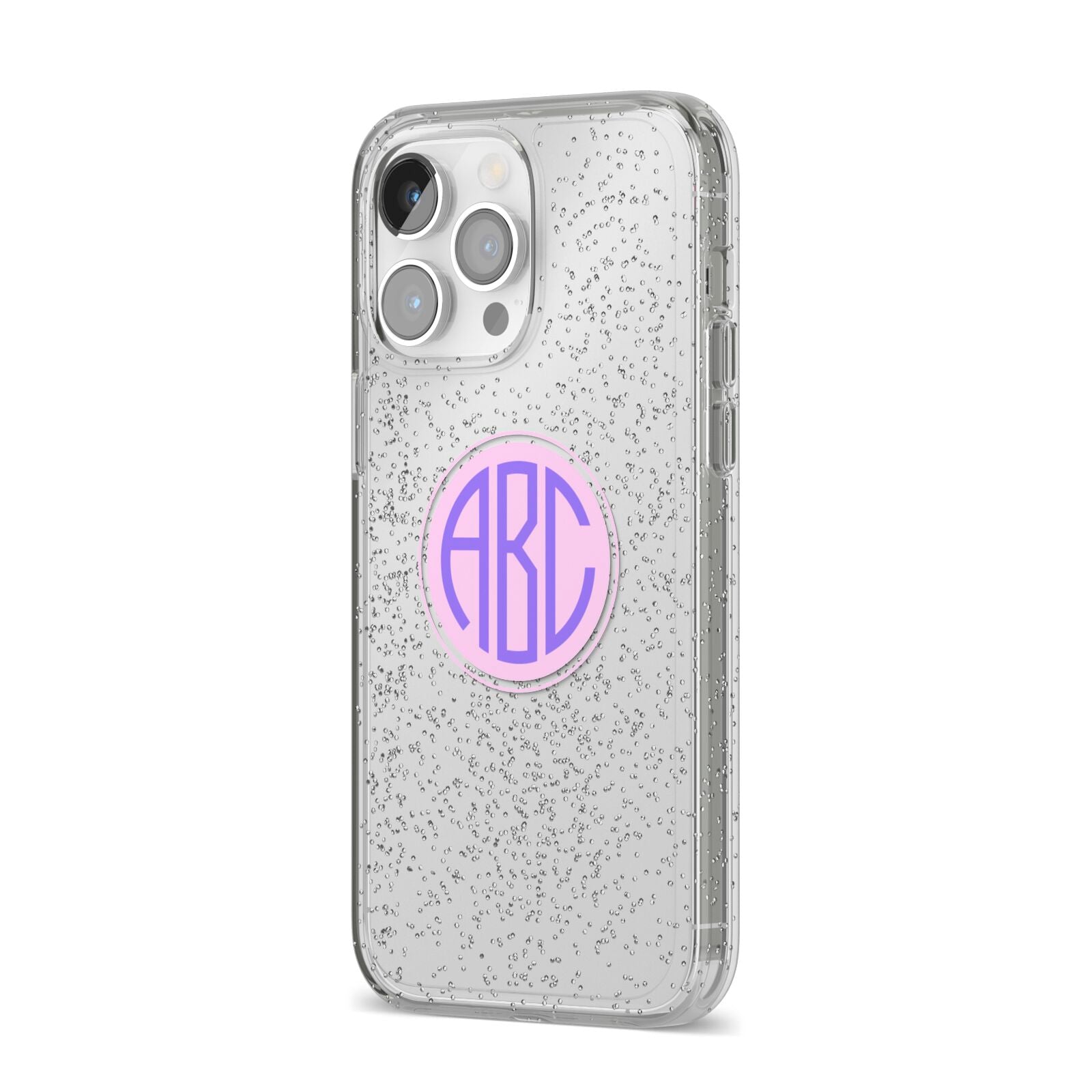 Personalised Monogram Initials Custom Clear iPhone 14 Pro Max Glitter Tough Case Silver Angled Image