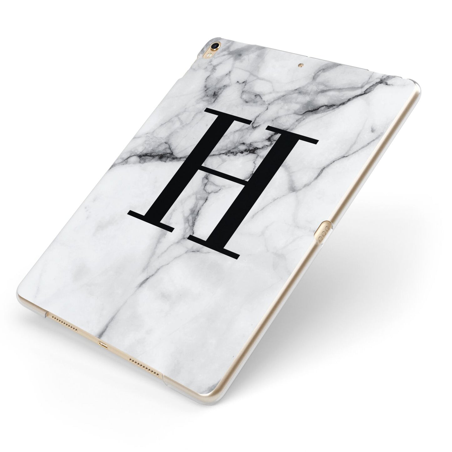 Personalised Monogram Marble Initial Apple iPad Case on Gold iPad Side View