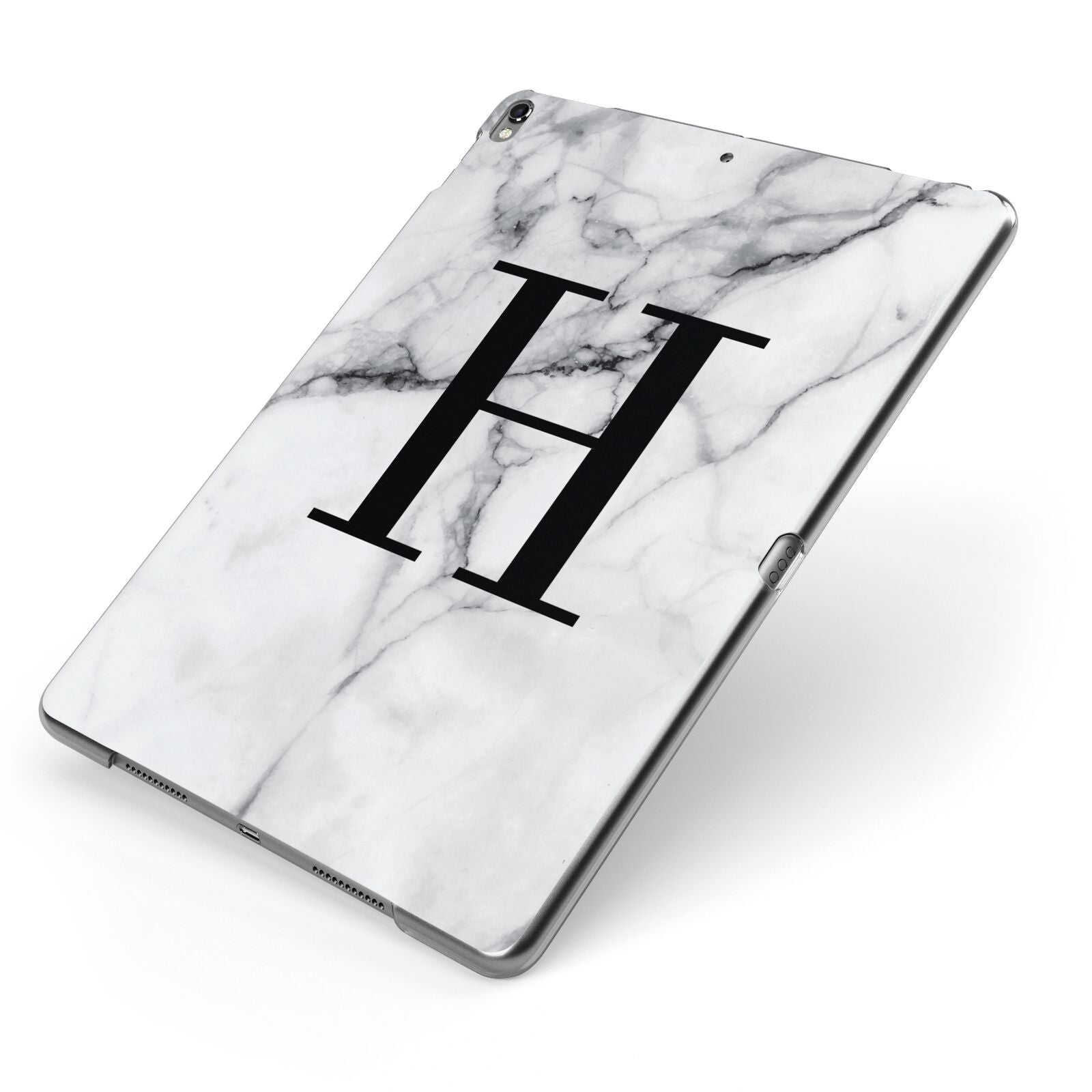 Personalised Monogram Marble Initial Apple iPad Case on Grey iPad Side View