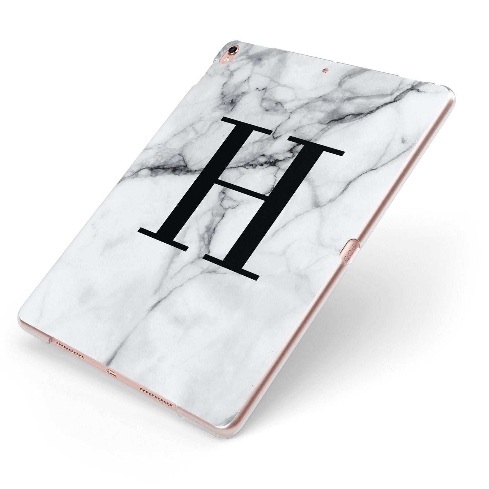 Personalised Monogram Marble Initial Apple iPad Case on Rose Gold iPad Side View