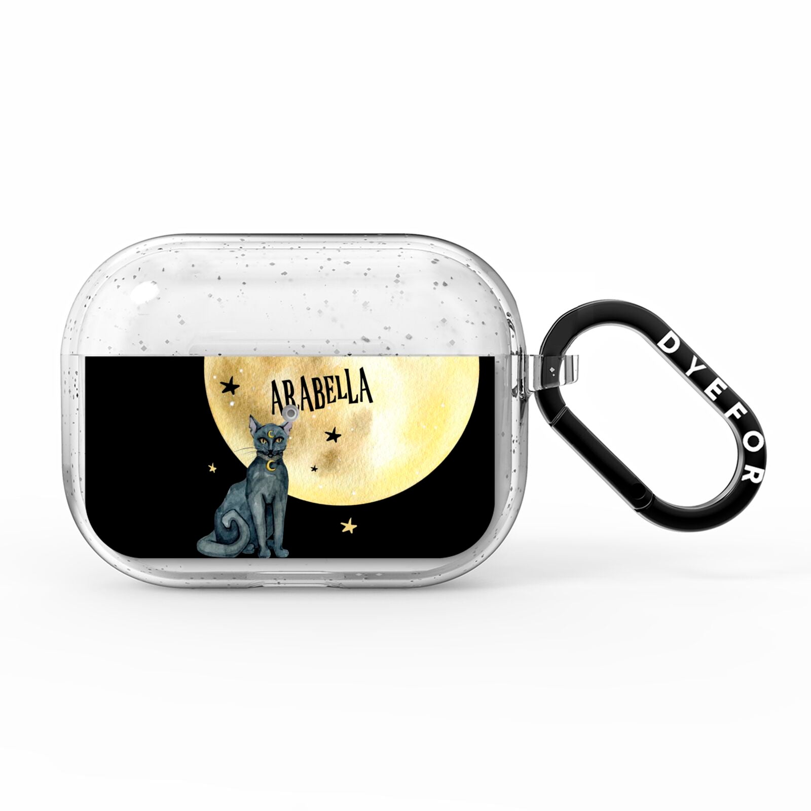 Personalised Moon Cat Halloween AirPods Pro Glitter Case