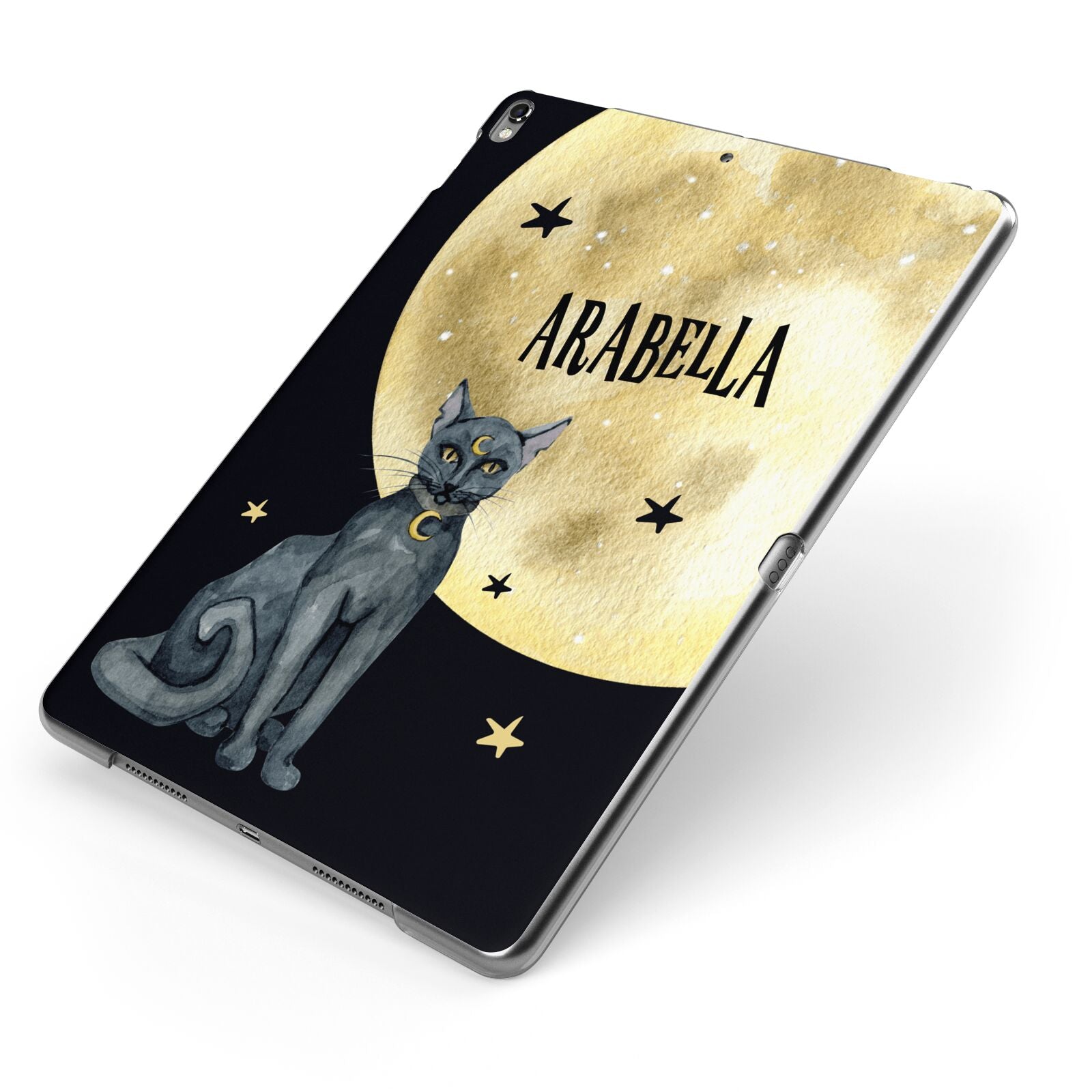 Personalised Moon Cat Halloween Apple iPad Case on Grey iPad Side View