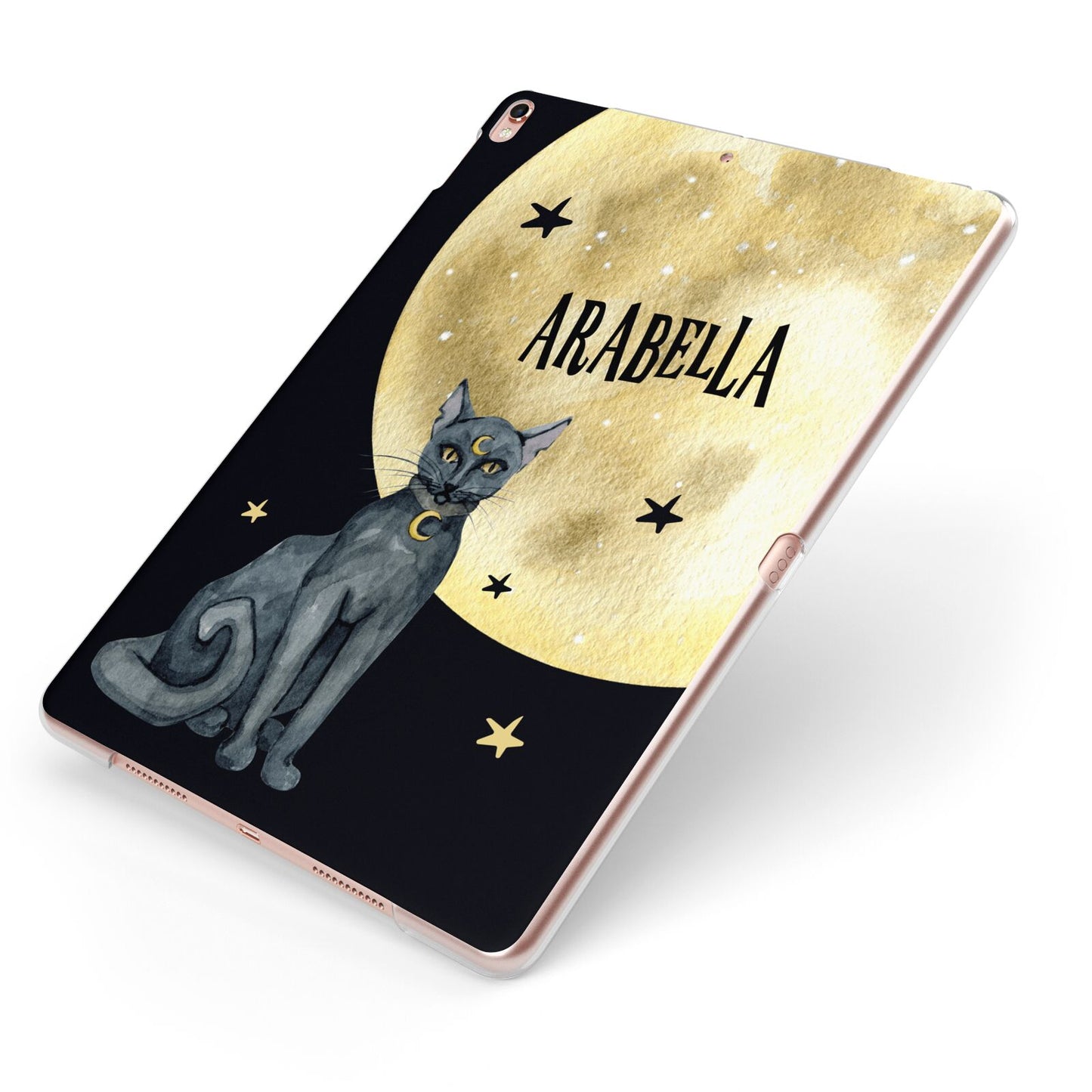 Personalised Moon Cat Halloween Apple iPad Case on Rose Gold iPad Side View