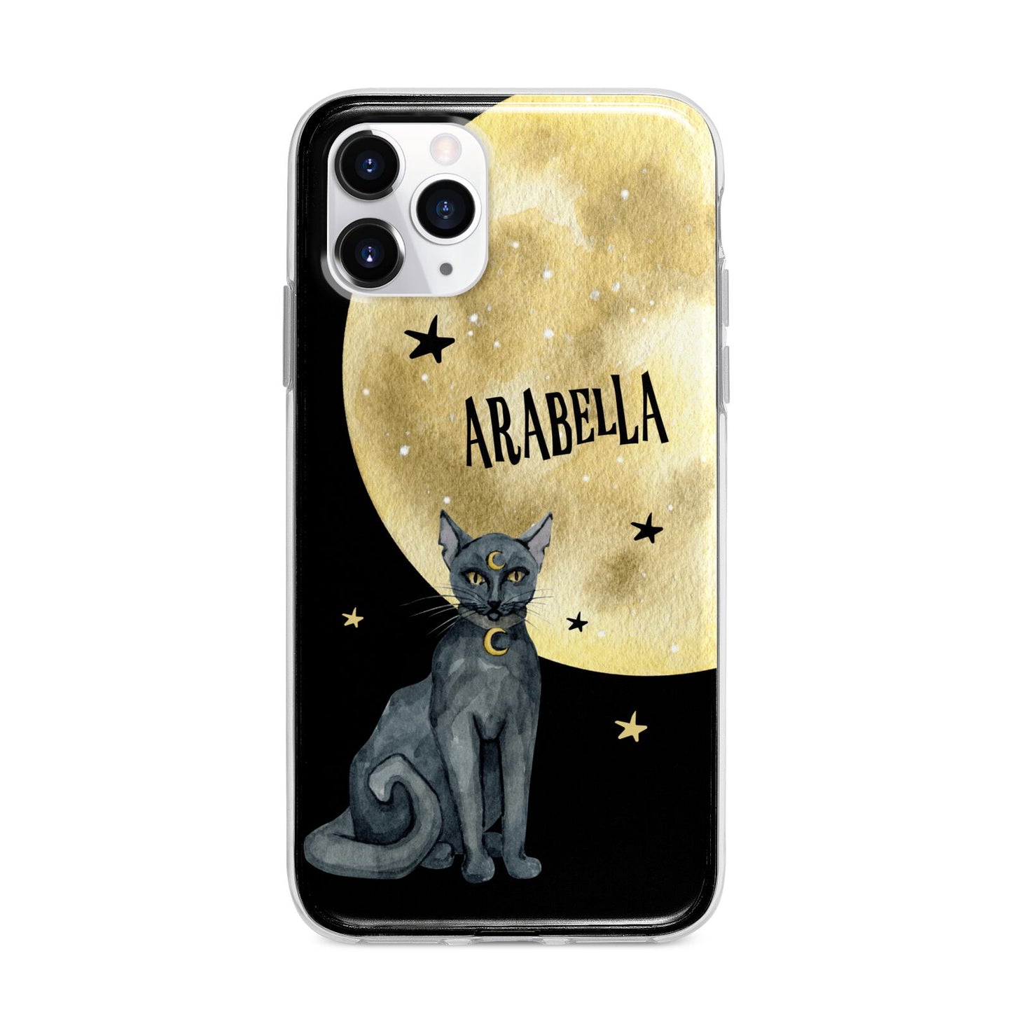 Personalised Moon Cat Halloween Apple iPhone 11 Pro in Silver with Bumper Case