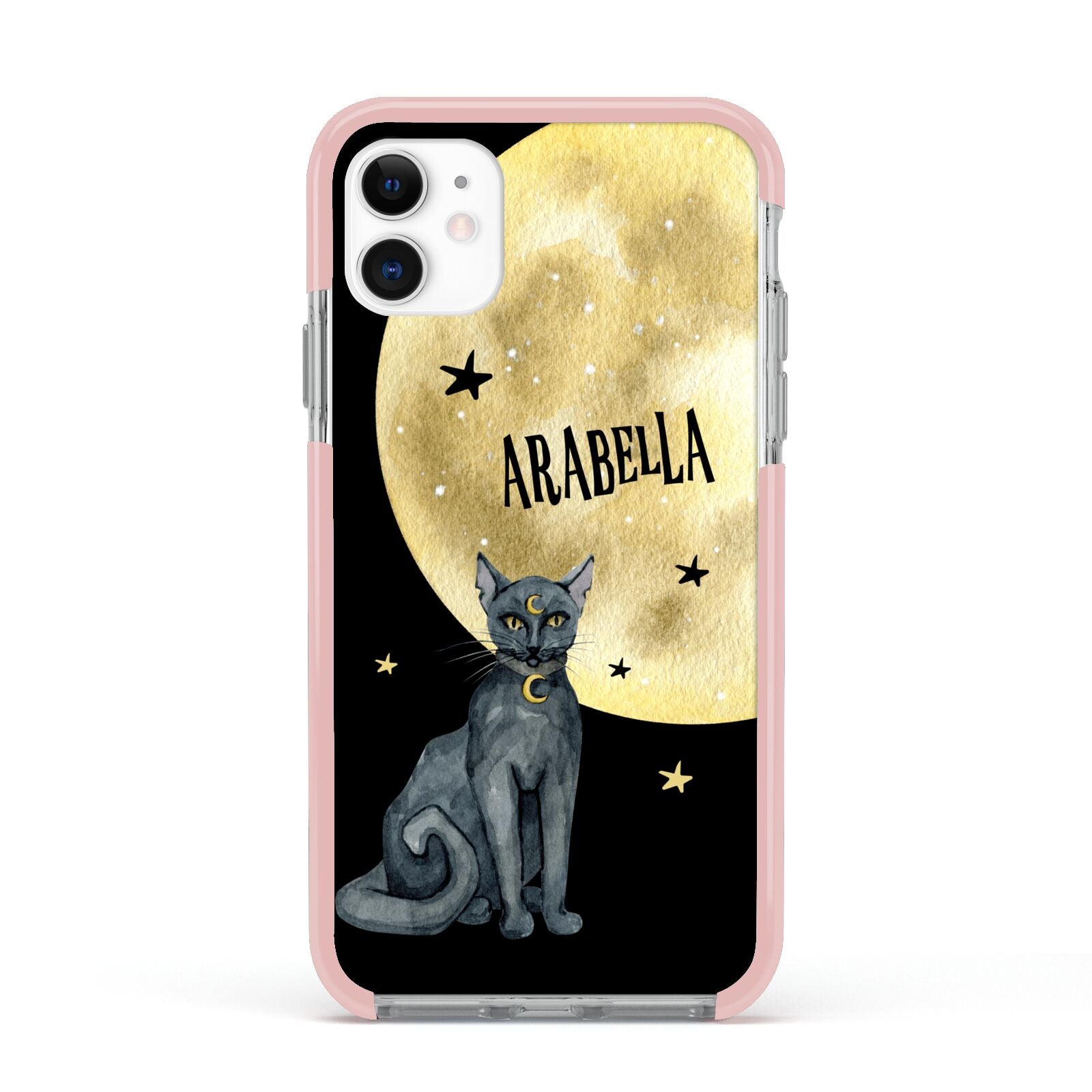 Personalised Moon Cat Halloween Apple iPhone 11 in White with Pink Impact Case