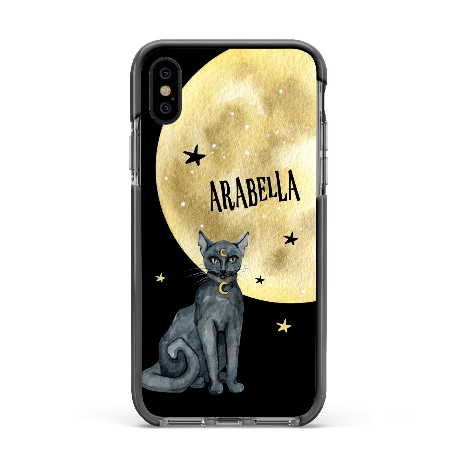 Personalised Moon Cat Halloween Apple iPhone Xs Impact Case Black Edge on Black Phone