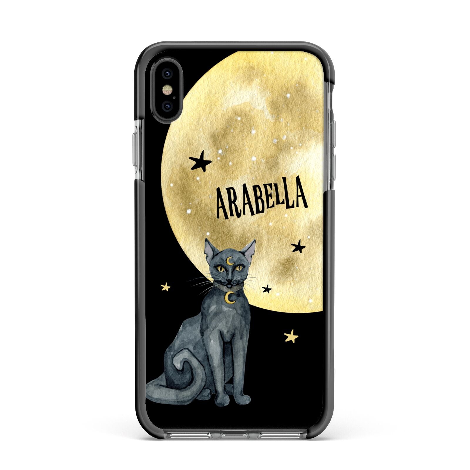 Personalised Moon Cat Halloween Apple iPhone Xs Max Impact Case Black Edge on Black Phone