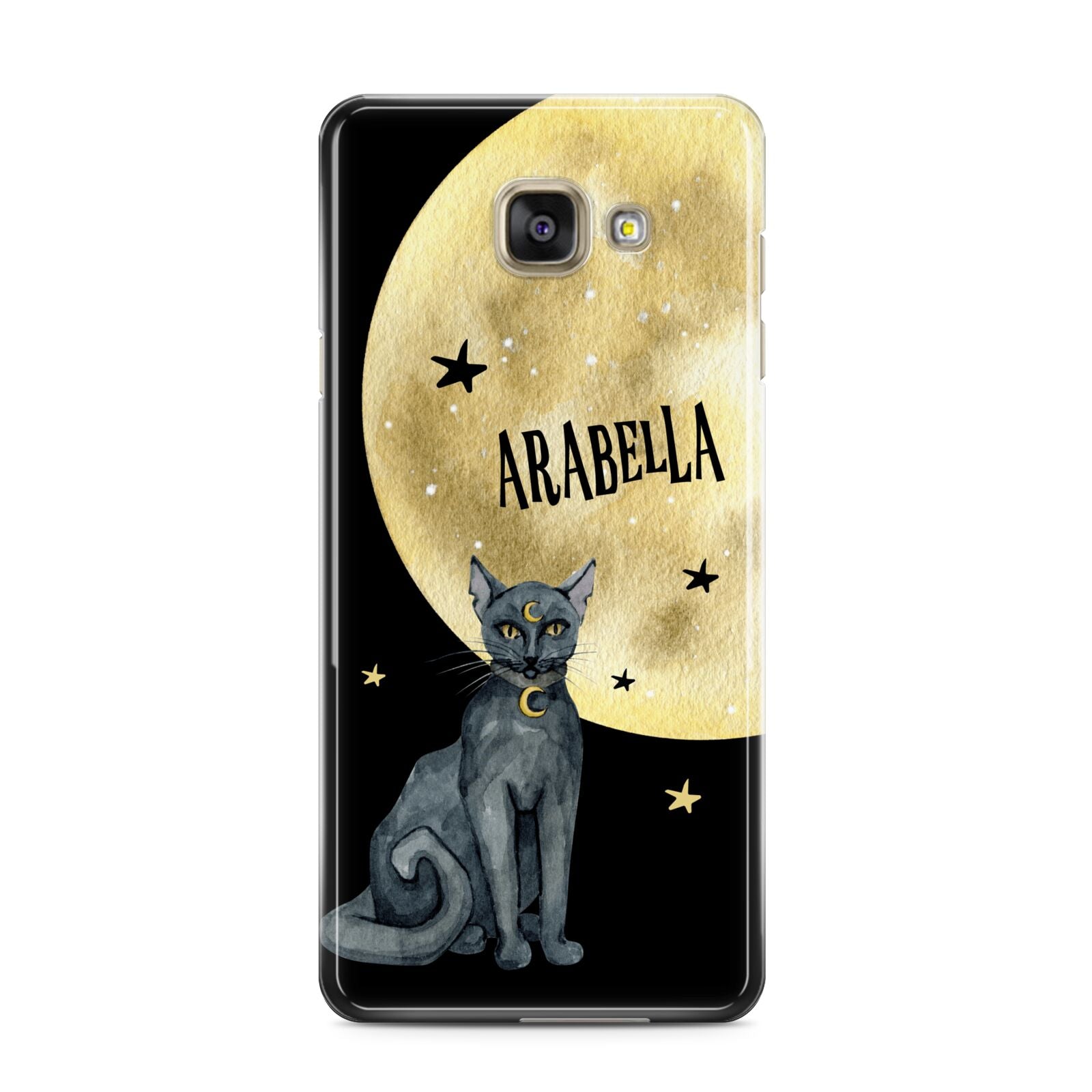 Personalised Moon Cat Halloween Samsung Galaxy A3 2016 Case on gold phone