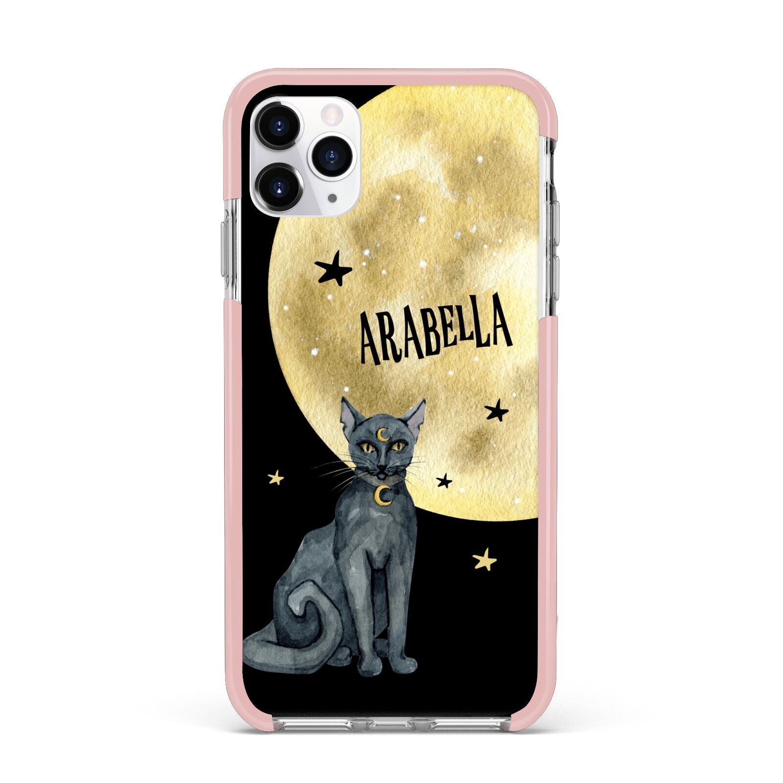 Personalised Moon Cat Halloween iPhone 11 Pro Max Impact Pink Edge Case