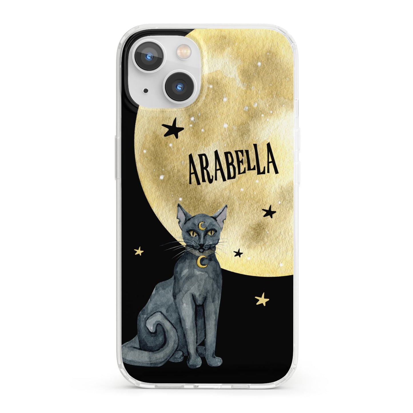 Personalised Moon Cat Halloween iPhone 13 Clear Bumper Case