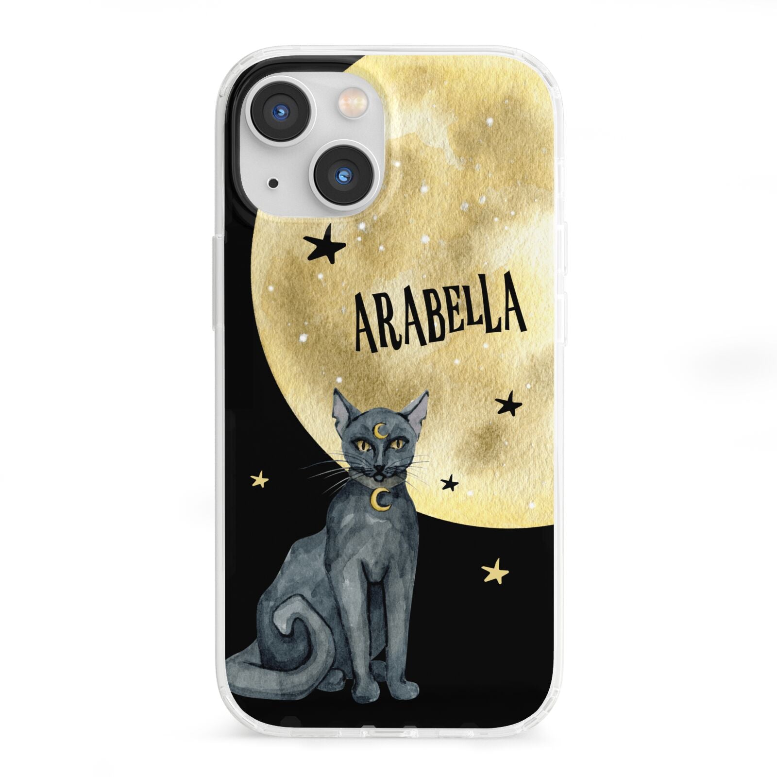 Personalised Moon Cat Halloween iPhone 13 Mini Clear Bumper Case