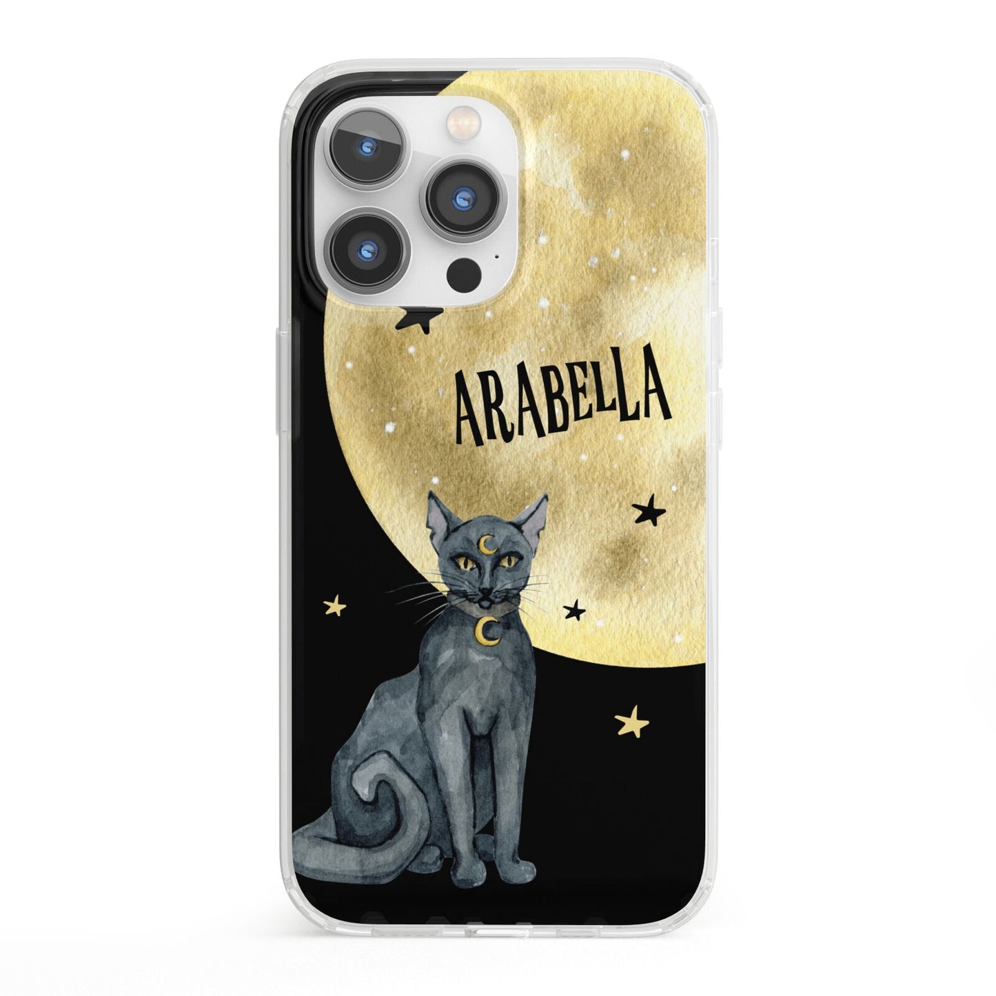 Personalised Moon Cat Halloween iPhone 13 Pro Clear Bumper Case