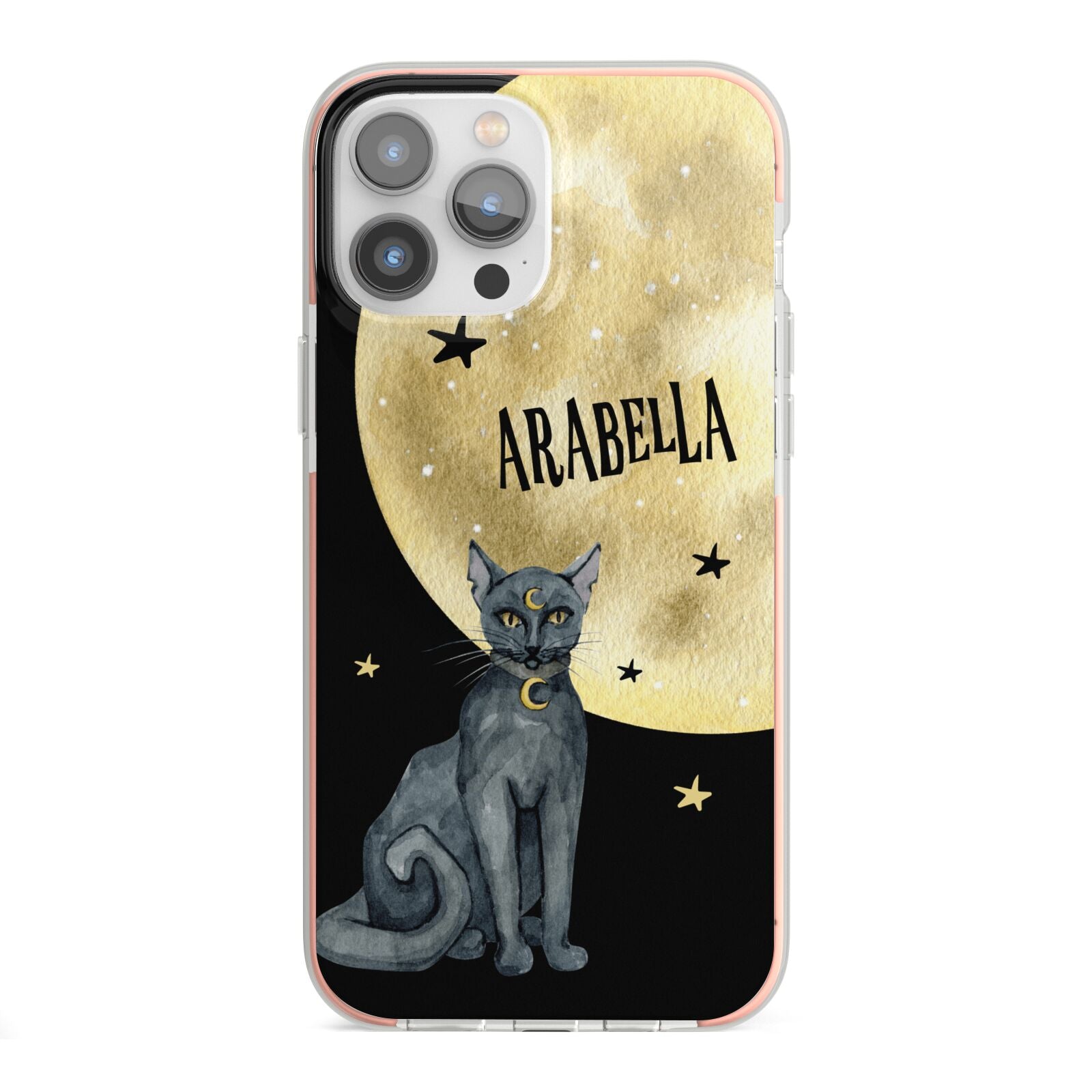 Personalised Moon Cat Halloween iPhone 13 Pro Max TPU Impact Case with Pink Edges