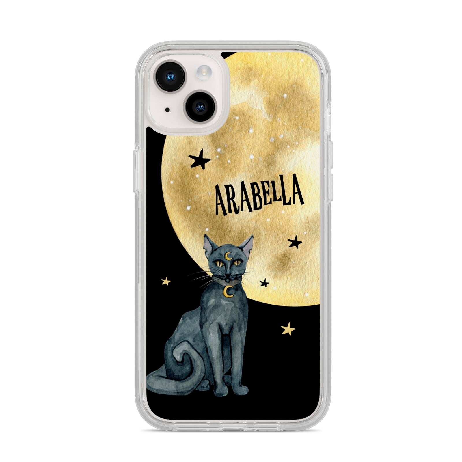 Personalised Moon Cat Halloween iPhone 14 Plus Clear Tough Case Starlight