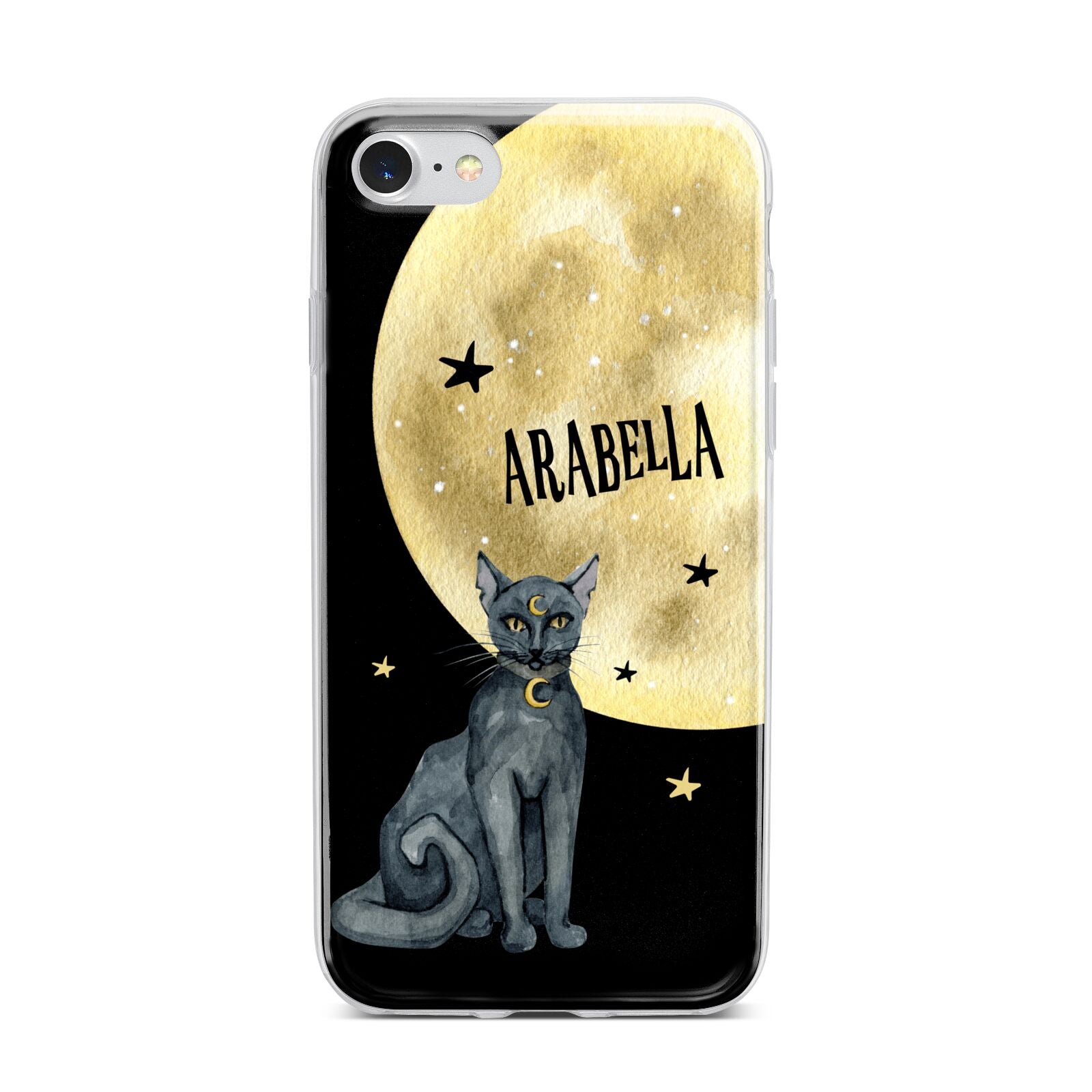 Personalised Moon Cat Halloween iPhone 7 Bumper Case on Silver iPhone