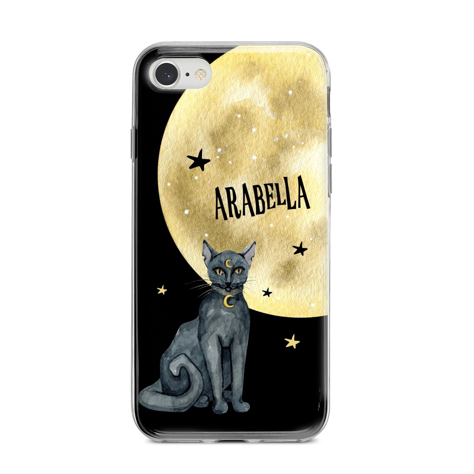 Personalised Moon Cat Halloween iPhone 8 Bumper Case on Silver iPhone