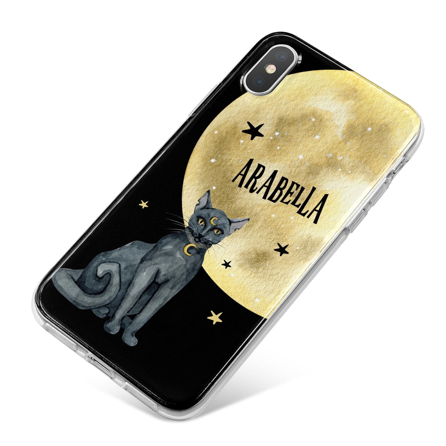 Personalised Moon Cat Halloween iPhone X Bumper Case on Silver iPhone