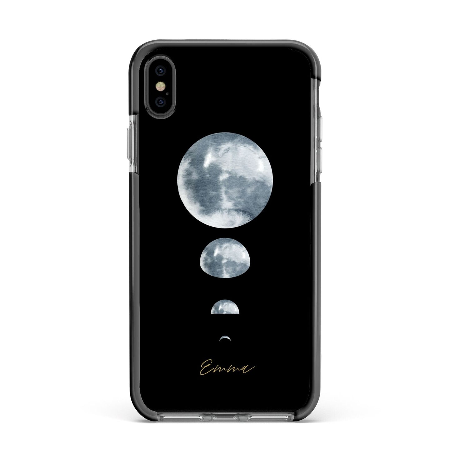 Personalised Moon Phases Apple iPhone Xs Max Impact Case Black Edge on Black Phone