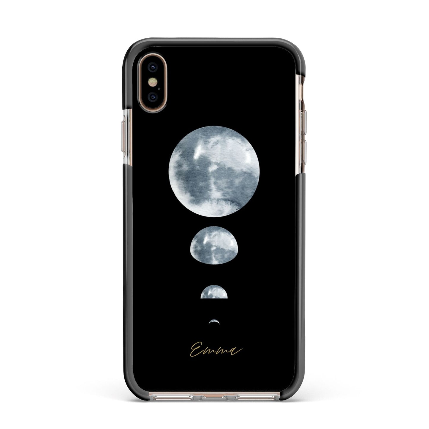 Personalised Moon Phases Apple iPhone Xs Max Impact Case Black Edge on Gold Phone