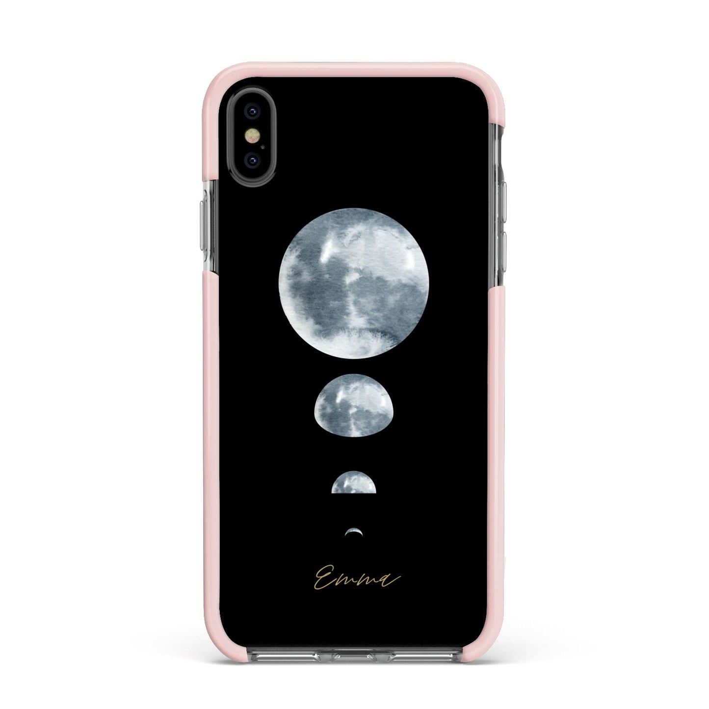 Personalised Moon Phases Apple iPhone Xs Max Impact Case Pink Edge on Black Phone