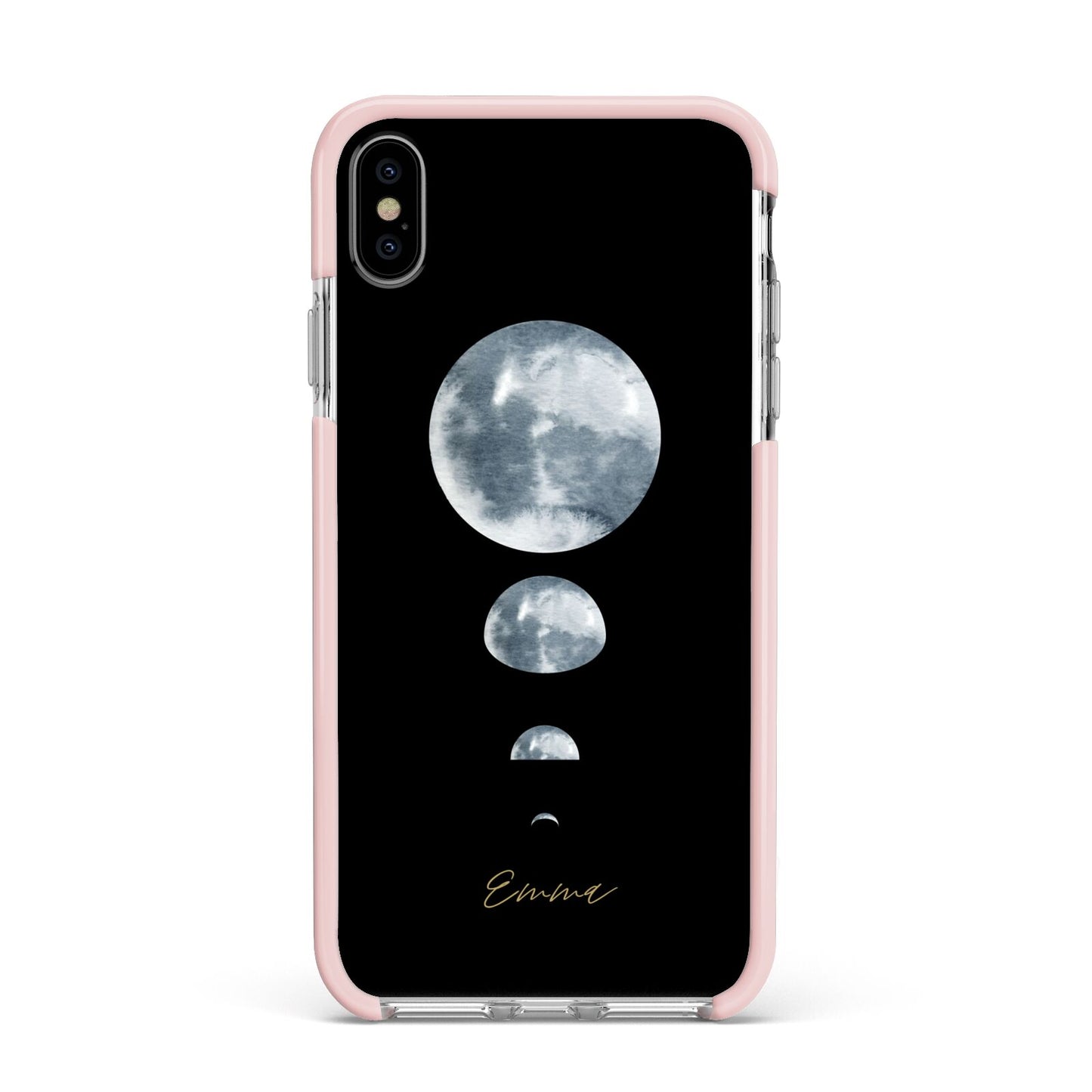 Personalised Moon Phases Apple iPhone Xs Max Impact Case Pink Edge on Silver Phone