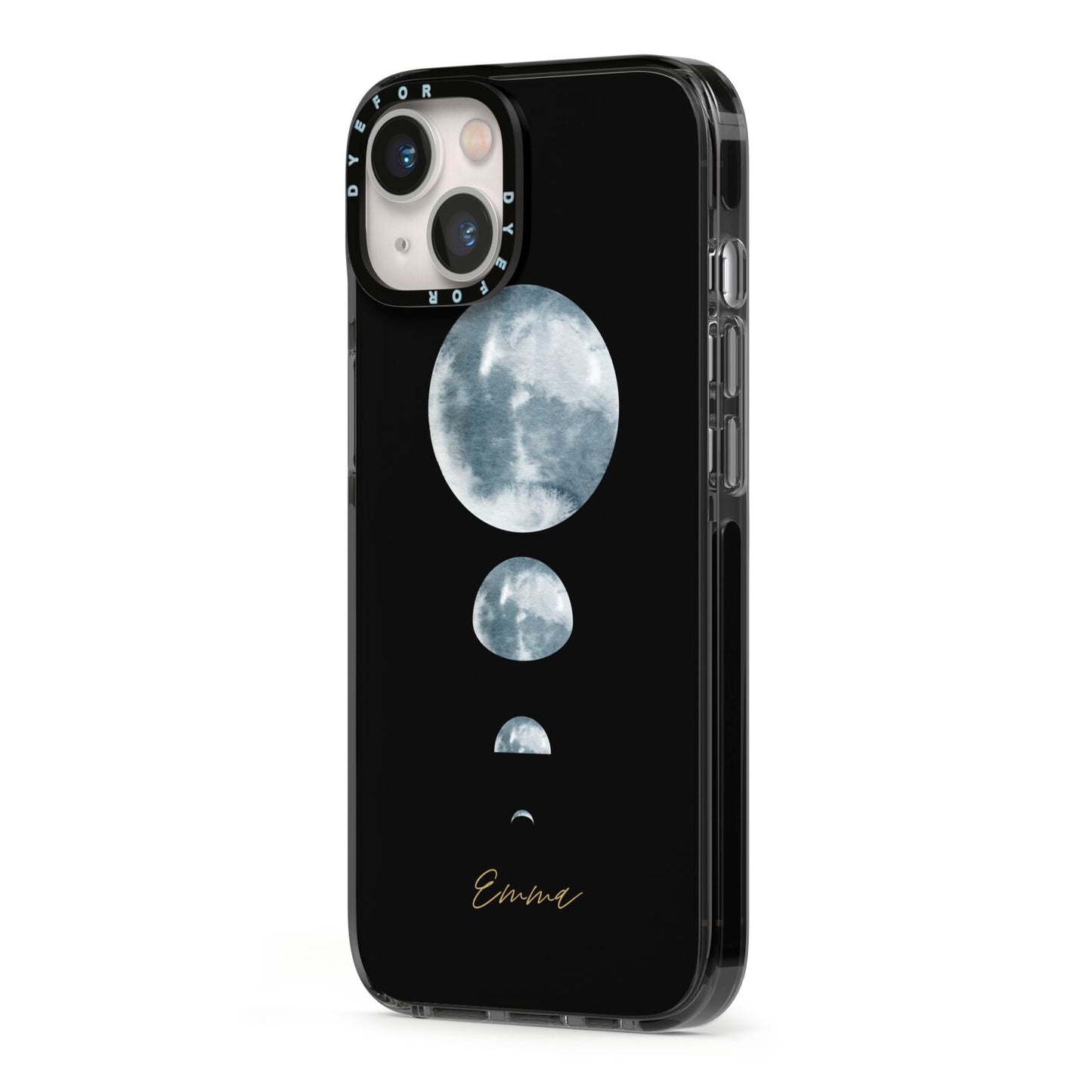 Personalised Moon Phases iPhone 13 Black Impact Case Side Angle on Silver phone