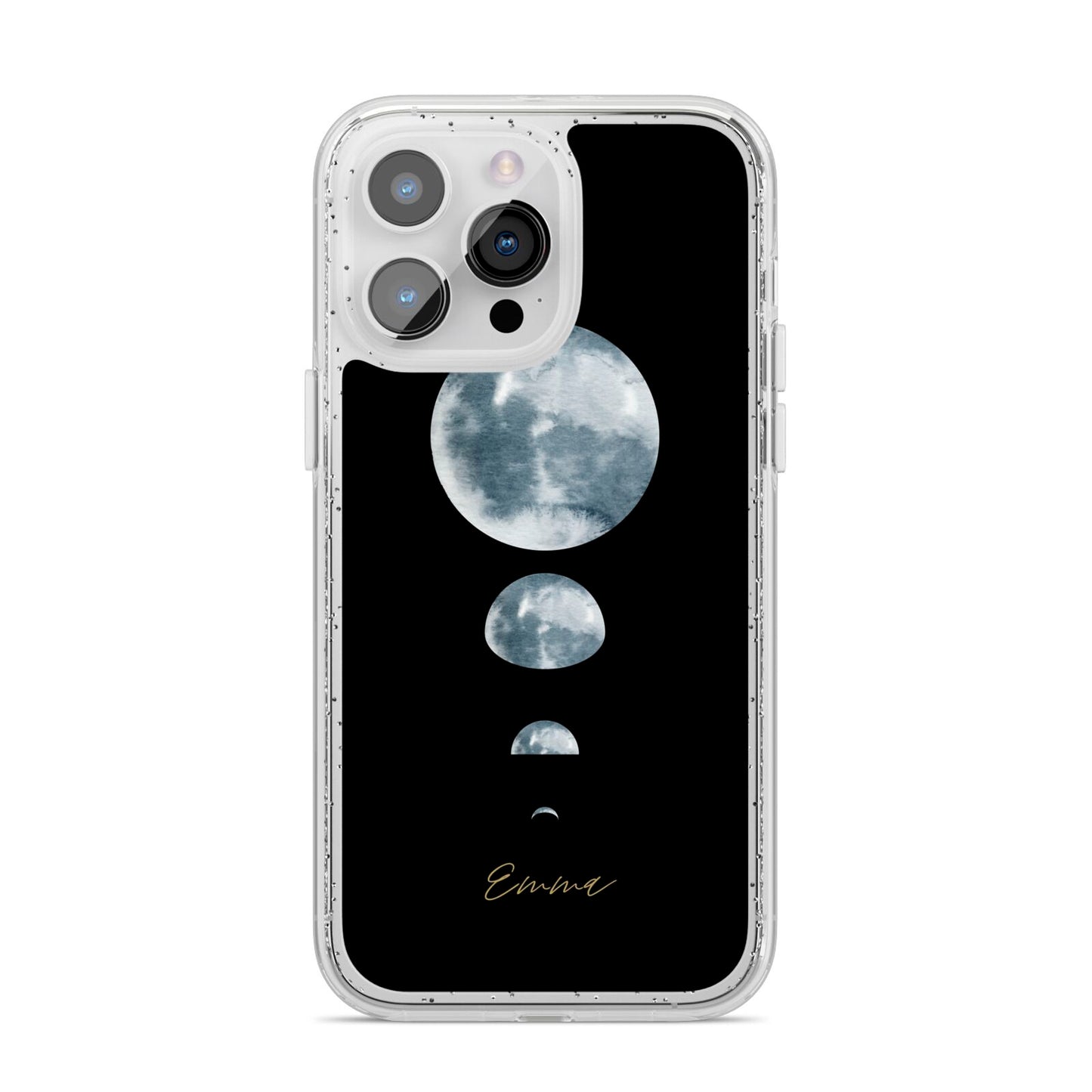 Personalised Moon Phases iPhone 14 Pro Max Glitter Tough Case Silver