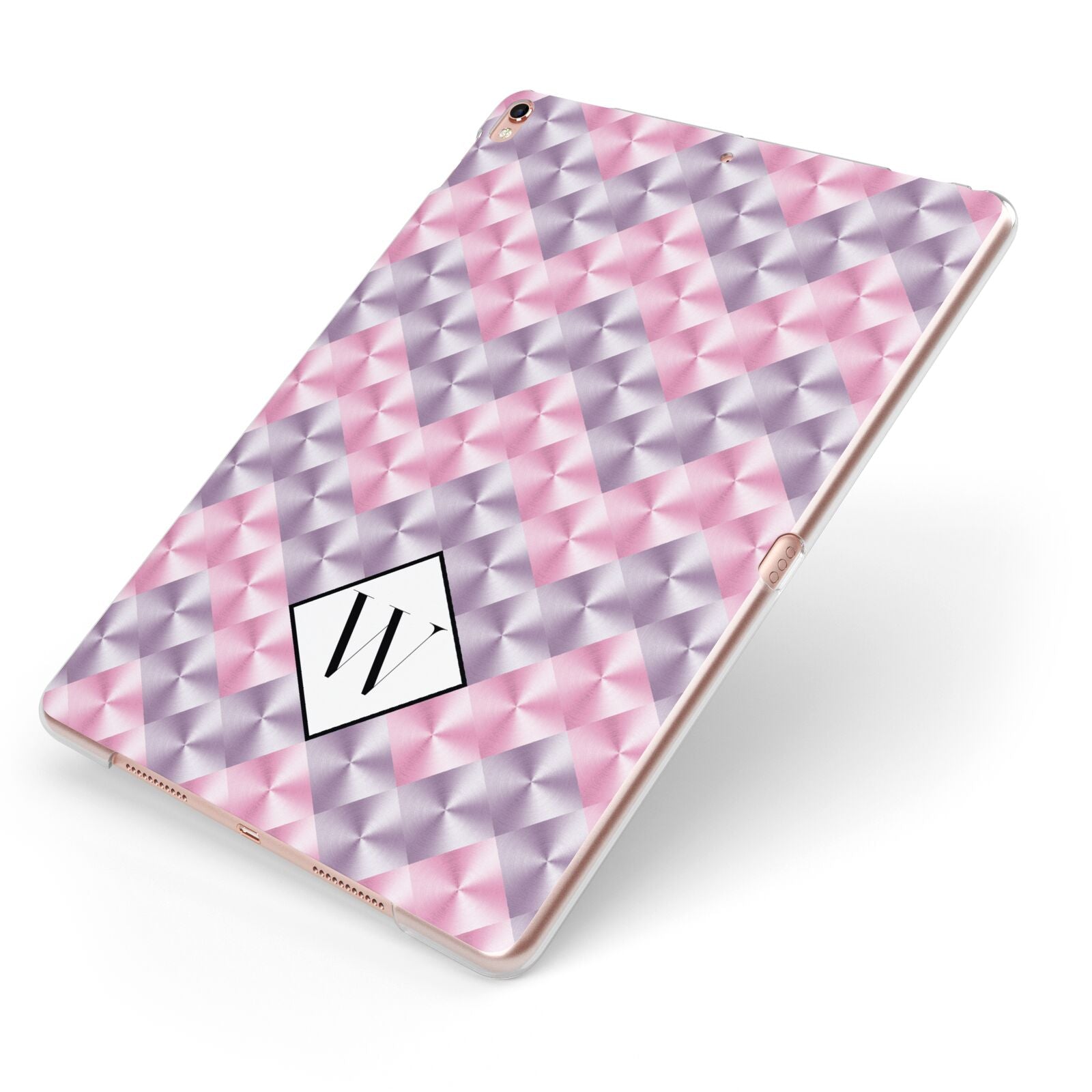 Personalised Mother Of Pearl Monogram Letter Apple iPad Case on Rose Gold iPad Side View