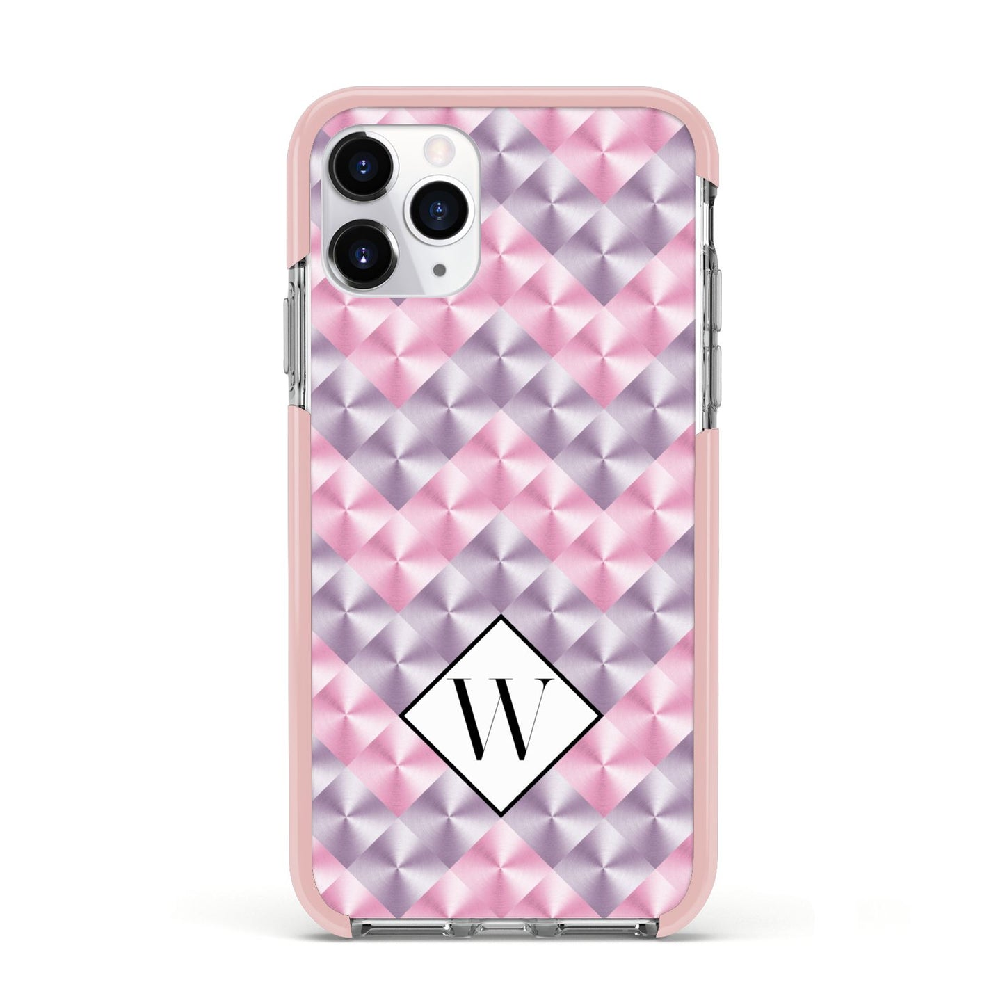 Personalised Mother Of Pearl Monogram Letter Apple iPhone 11 Pro in Silver with Pink Impact Case