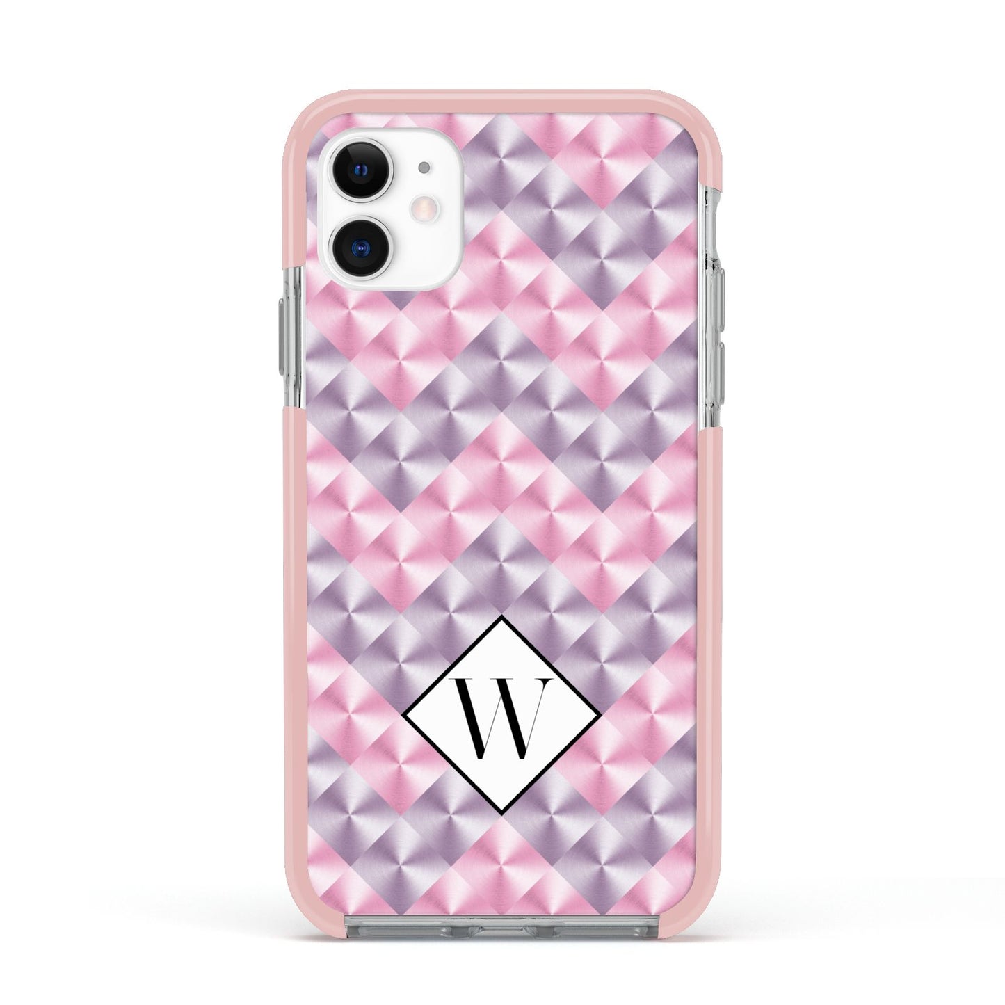 Personalised Mother Of Pearl Monogram Letter Apple iPhone 11 in White with Pink Impact Case