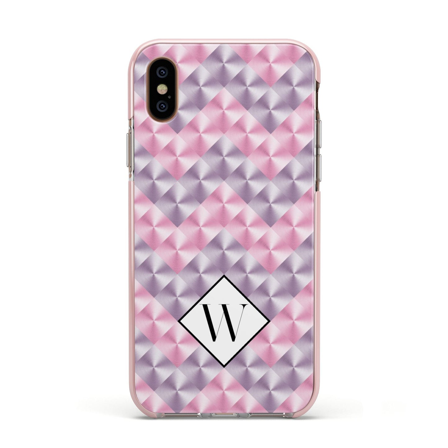 Personalised Mother Of Pearl Monogram Letter Apple iPhone Xs Impact Case Pink Edge on Gold Phone