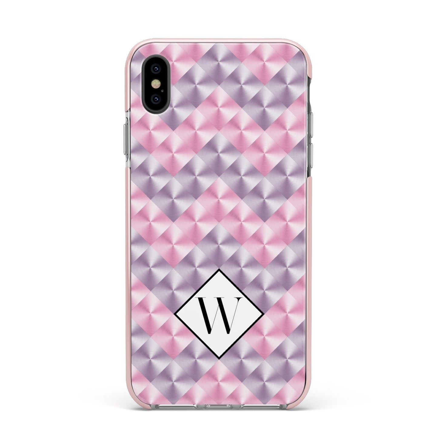 Personalised Mother Of Pearl Monogram Letter Apple iPhone Xs Max Impact Case Pink Edge on Black Phone