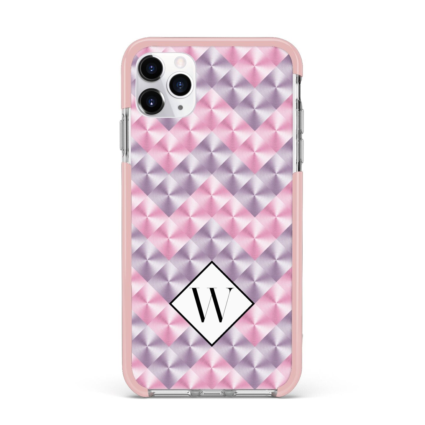 Personalised Mother Of Pearl Monogram Letter iPhone 11 Pro Max Impact Pink Edge Case