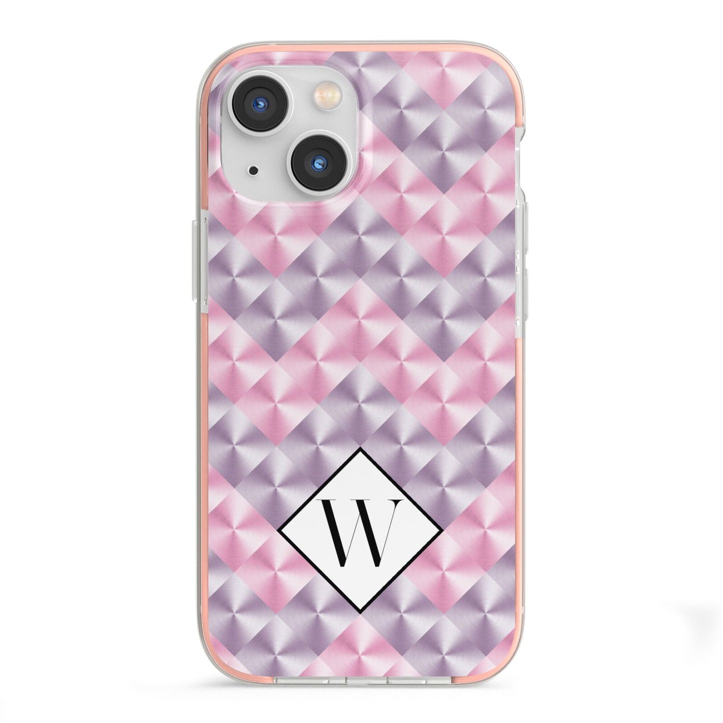 Personalised Mother Of Pearl Monogram Letter iPhone 13 Mini TPU Impact Case with Pink Edges