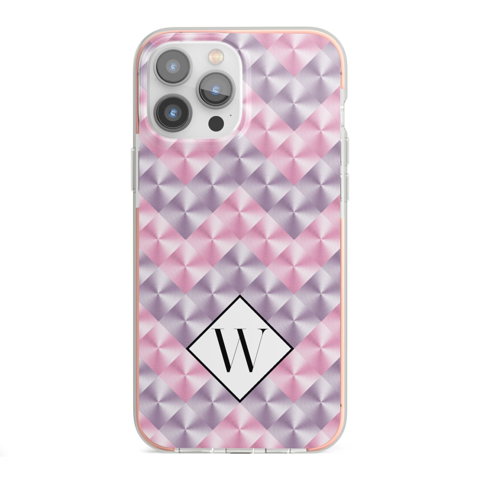 Personalised Mother Of Pearl Monogram Letter iPhone 13 Pro Max TPU Impact Case with Pink Edges