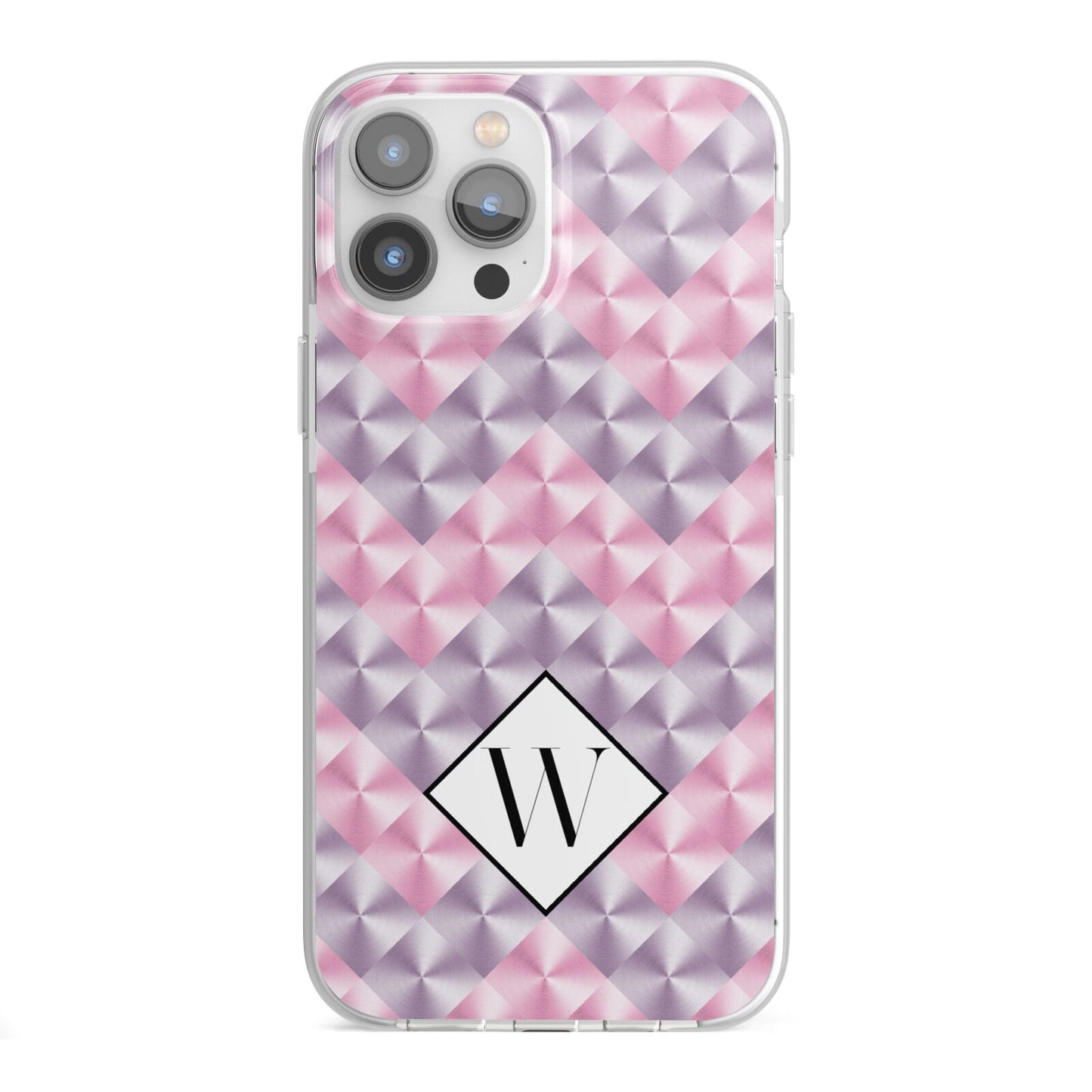 Personalised Mother Of Pearl Monogram Letter iPhone 13 Pro Max TPU Impact Case with White Edges