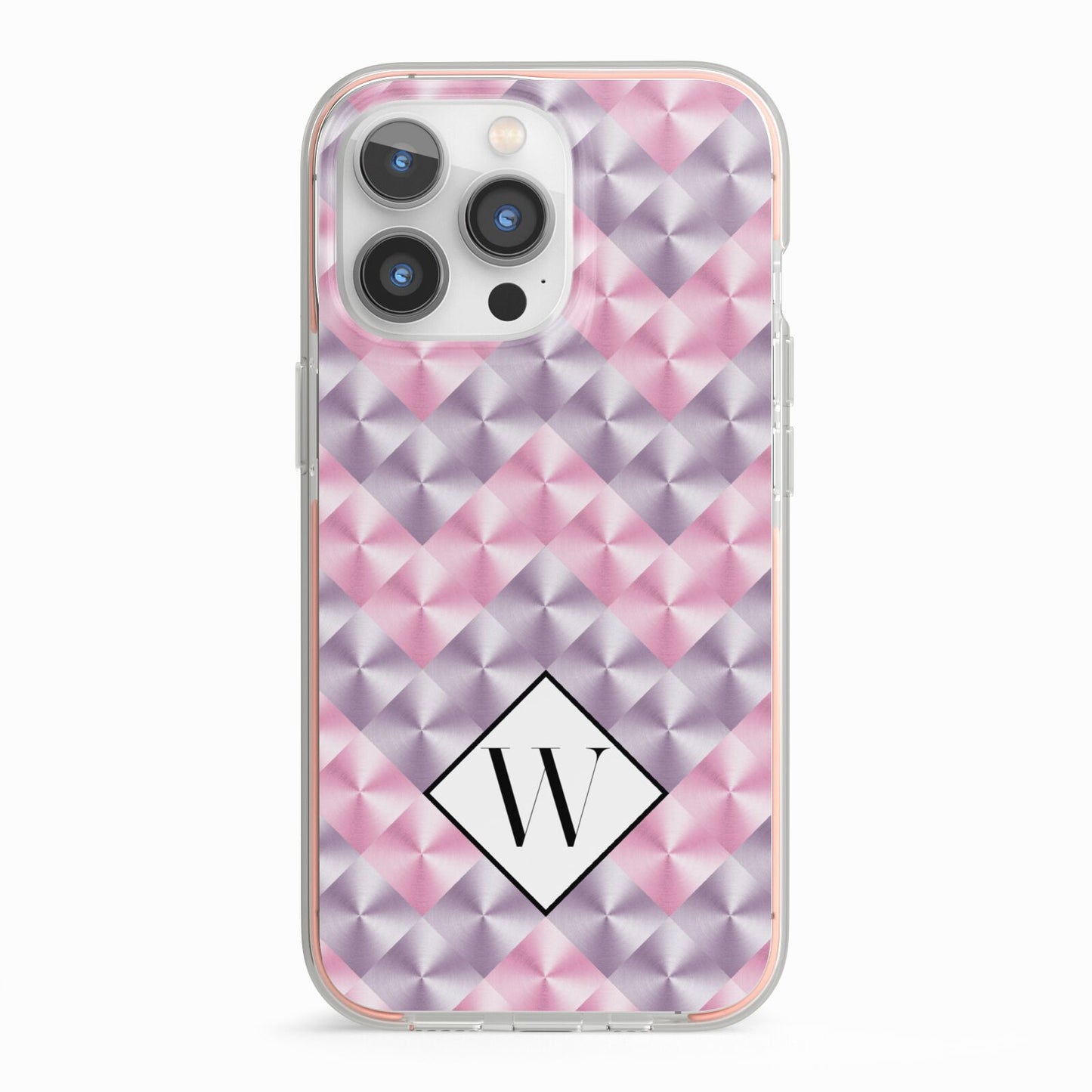 Personalised Mother Of Pearl Monogram Letter iPhone 13 Pro TPU Impact Case with Pink Edges