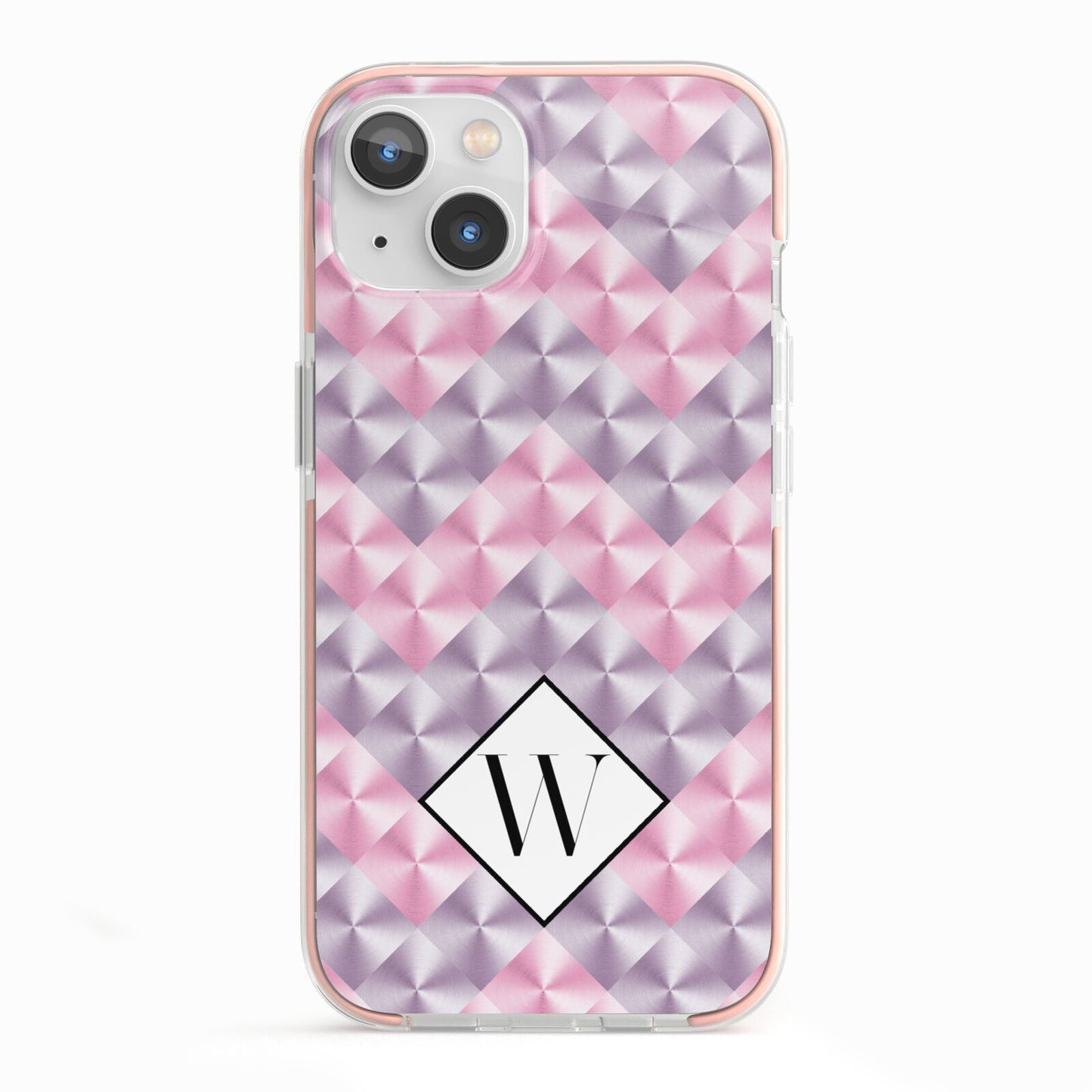 Personalised Mother Of Pearl Monogram Letter iPhone 13 TPU Impact Case with Pink Edges