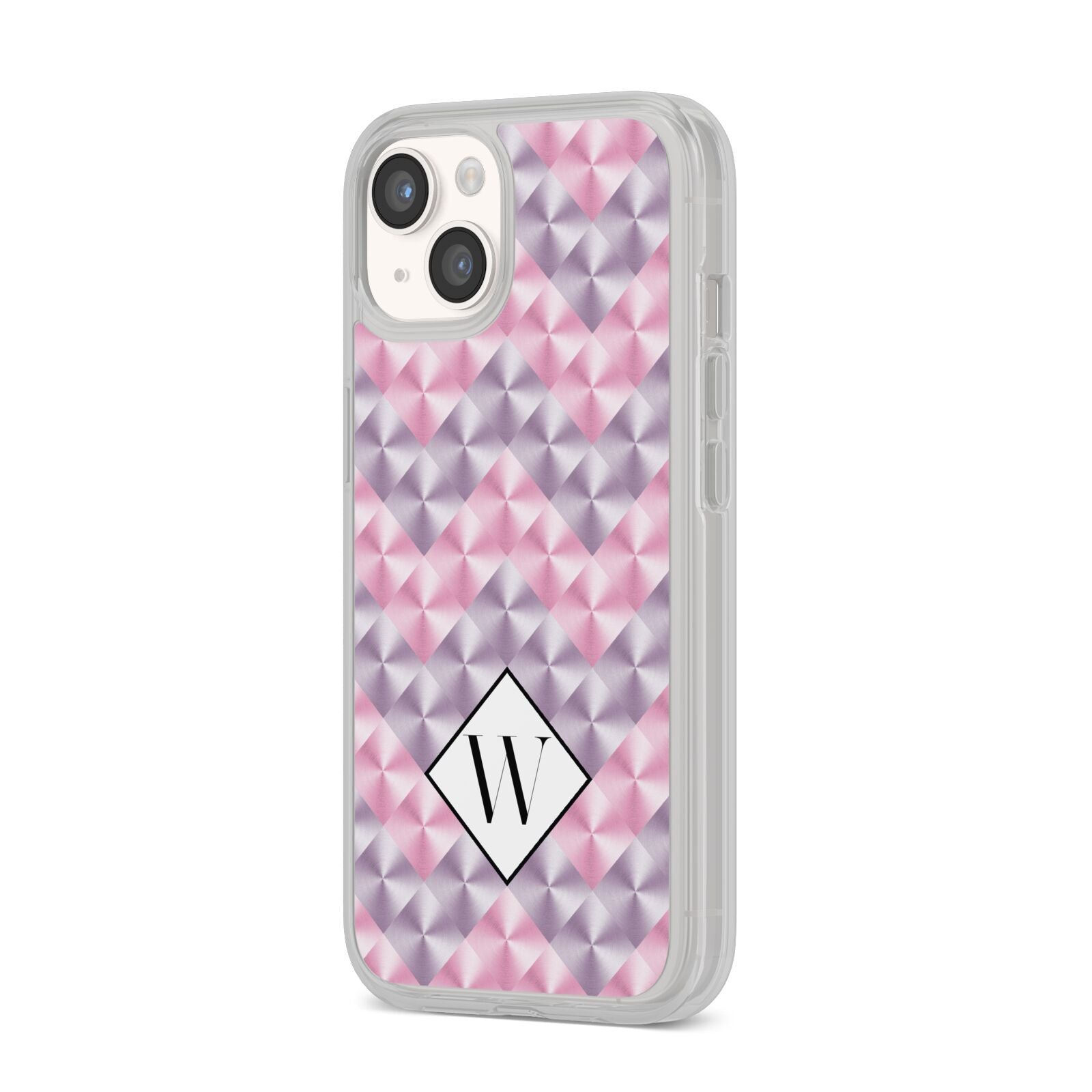 Personalised Mother Of Pearl Monogram Letter iPhone 14 Clear Tough Case Starlight Angled Image