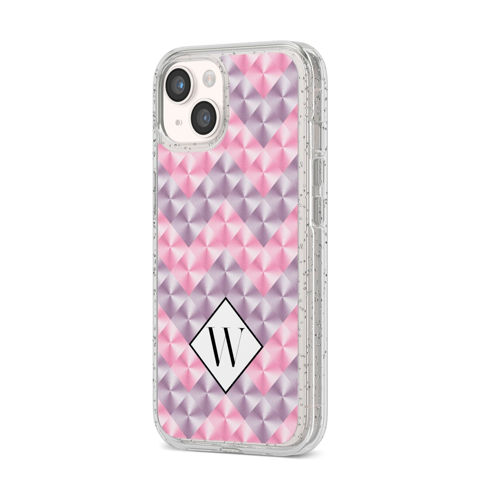 Personalised Mother Of Pearl Monogram Letter iPhone 14 Glitter Tough Case Starlight Angled Image