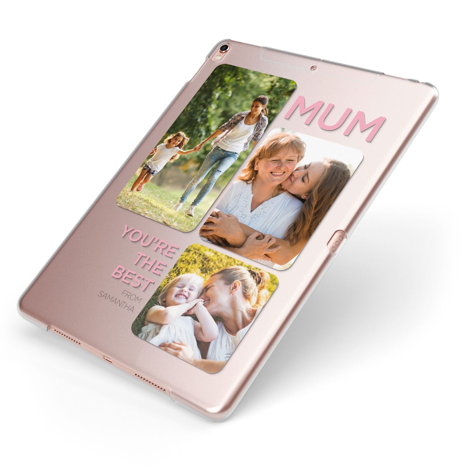 Personalised Mothers Day Apple iPad Case on Rose Gold iPad Side View