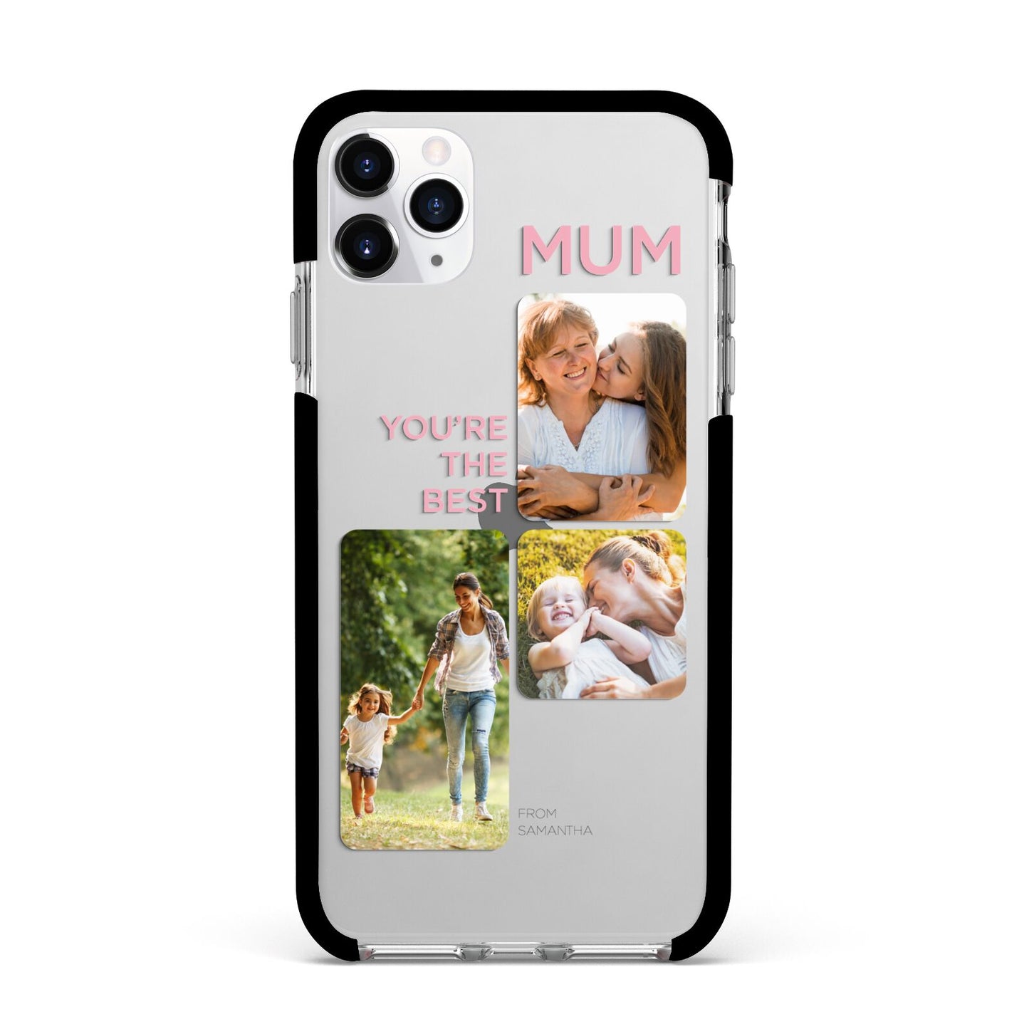 Personalised Mothers Day Apple iPhone 11 Pro Max in Silver with Black Impact Case