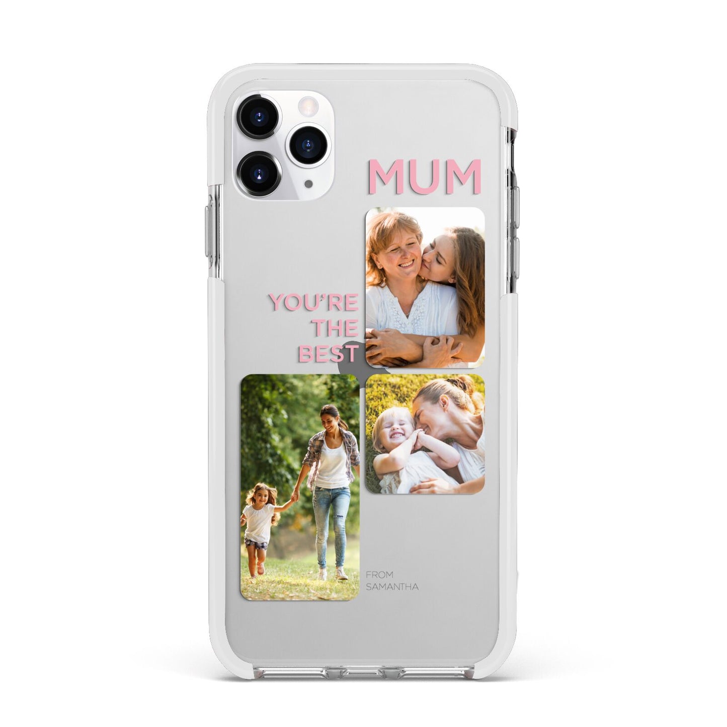 Personalised Mothers Day Apple iPhone 11 Pro Max in Silver with White Impact Case