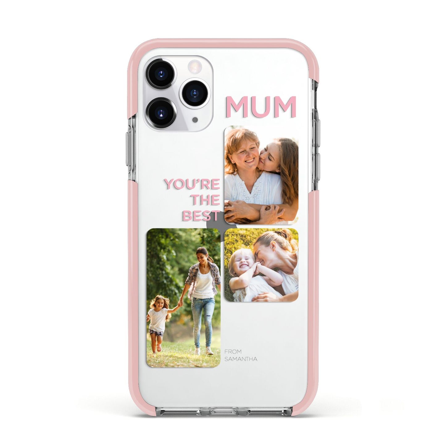 Personalised Mothers Day Apple iPhone 11 Pro in Silver with Pink Impact Case